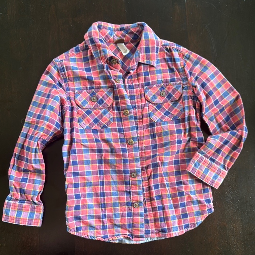 Tea Collection Vibrant Red and Blue Button Down Shirt